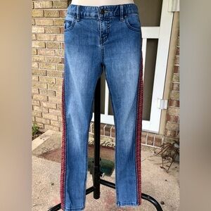 FREE PEOPLE Low-Rise Orange & Red Embroidered Sides Skinny Jeans 29